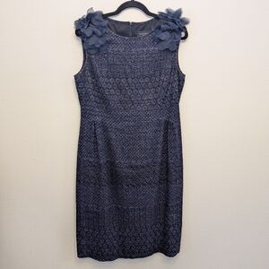 Piazza Sempione Sleeveless Jacquard Dress Elegant Navy Dress with Floral Accents